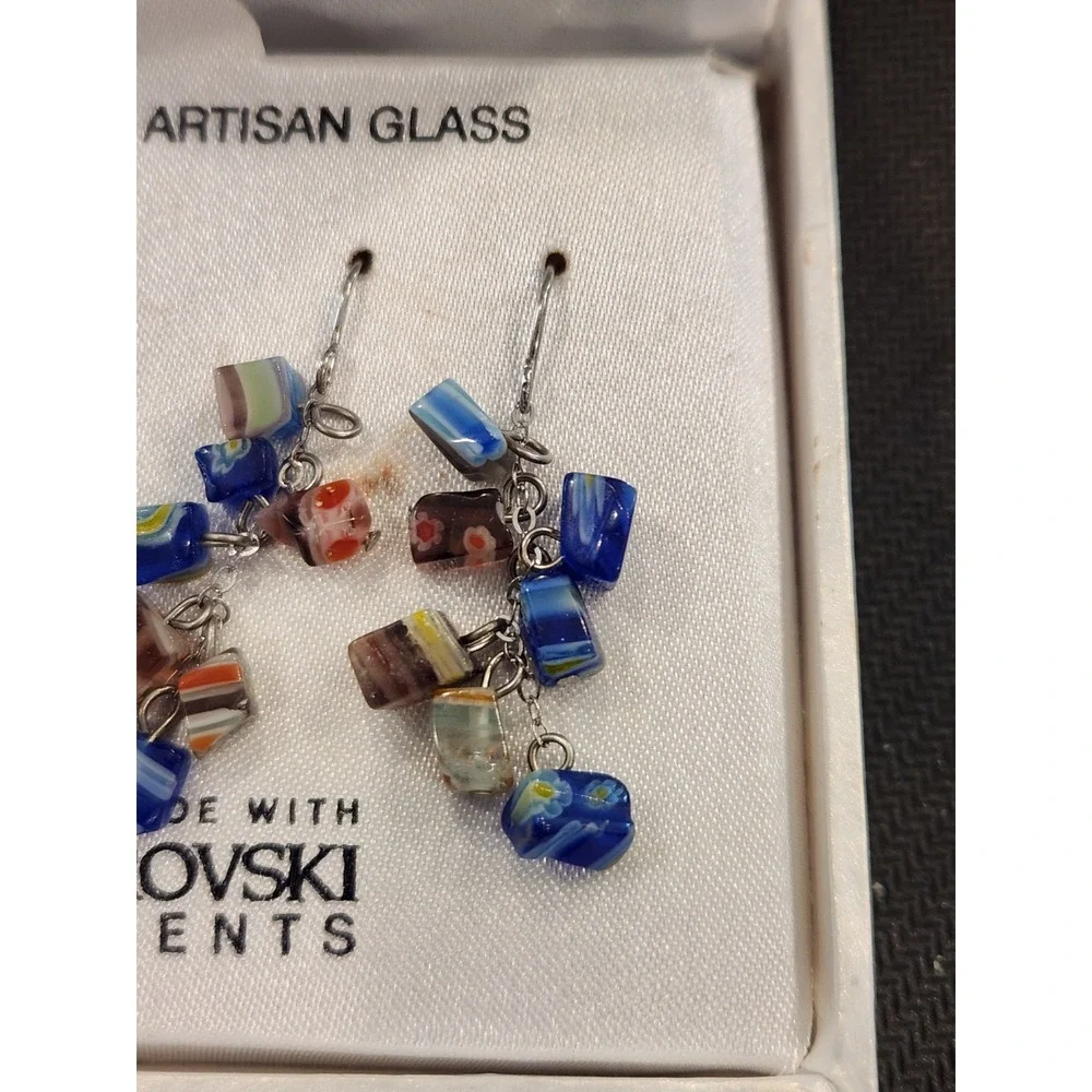 Sterling Silver Millefiori Earrings Made‎ with Swarovski Elements Set of 2 - Picture 3 of 5